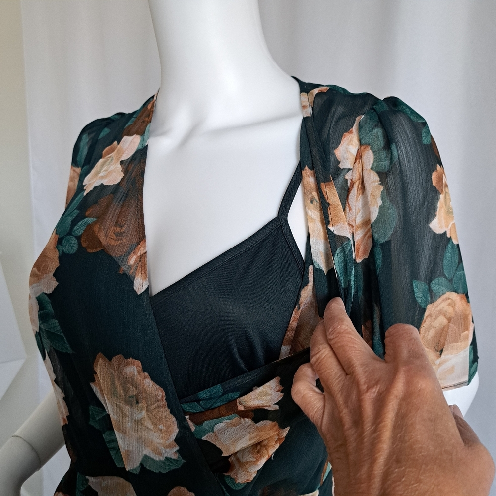 Calvin Klein Floral High-Low Dress - Black and Tan - Picture 7 of 16